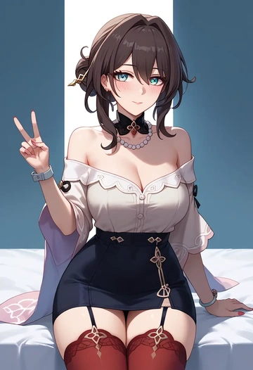 star rail,ruan mei,blushing,collar,Thigh garters  - AI generated anime art